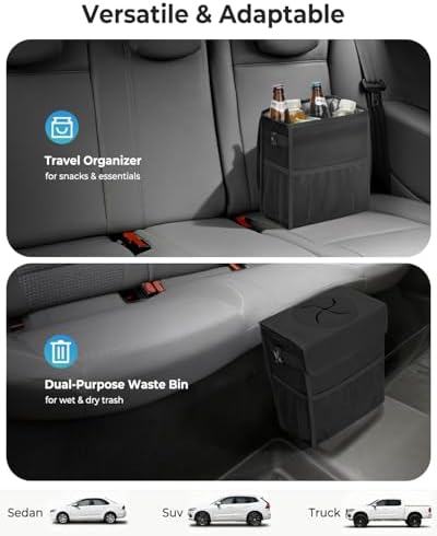 Corduroy Car Trash Can with Lid and Mesh Pockets - Image 5