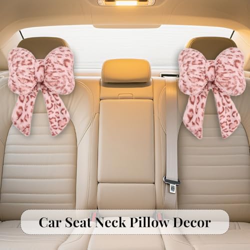 2 Pack Bow Car Headrest Pillow Comfortable Soft Plush Head Rest Cushion - Image 3