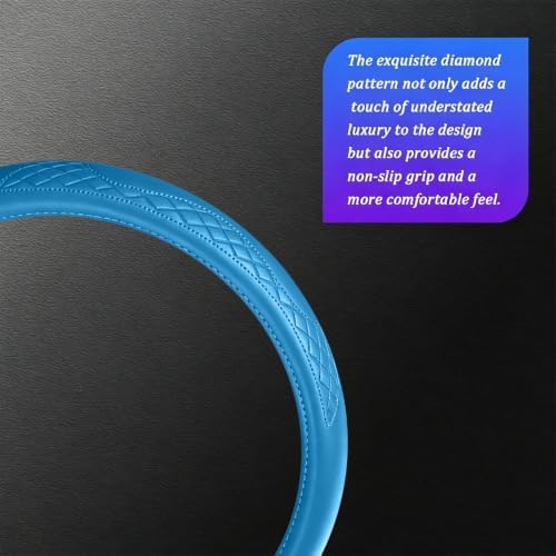 AUCELI 14.5-15 Inch Steering Wheel Cover Non-Slip Leather, Light Blue - Image 3