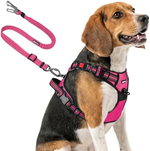 Joytale No Pull Dog Harness & Seat Belt, Easy On 3-Buckle, Hot Pink by Joytale