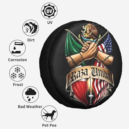 Mexican American Flag Eagle Weatherproof Spare Tire Cover - Image 6