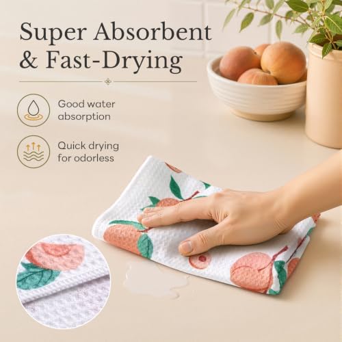 Homaxy Large Waffle Weave Kitchen Towels 2 Pack, Peachy Sweet - Image 4