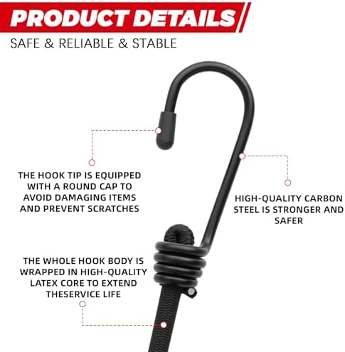 4Pcs Bungee Cords with Hooks, Heavy Duty Outdoor Elastic Bungee Straps - Image 3
