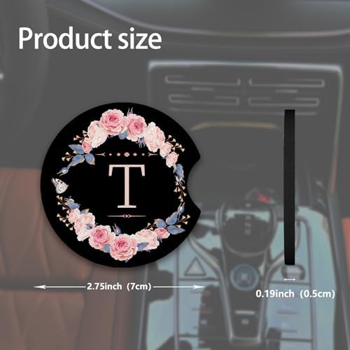 2pcs Letter T Car Coasters, Absorbent Universal neoprener Cup Holder Coasters - Image 3
