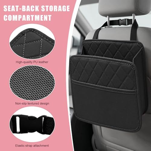Car Seat Back Organizer, Durable Leather Trash Bag Hanging Backseat Organizer - Image 3