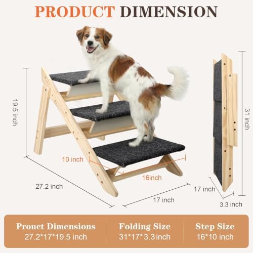 Foldable Dog Stairs for Bed, 3-Step 2-in-1 Dog Steps & Ramp for High Bed Couch - Image 6