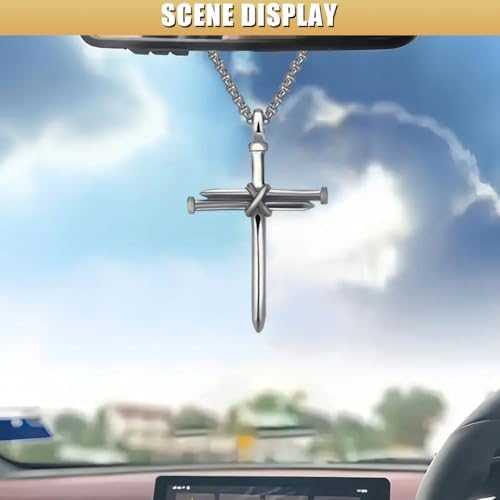 Nail Cross Pendant for Car Rearview Mirror, 3 Nails Metal Cross Car Rear View - Image 3
