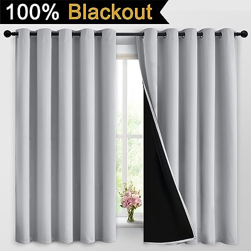 Yakamok Light Grey 100% Blackout Curtains 63 Inches Long 62" Wide 2 Panel - Image 2