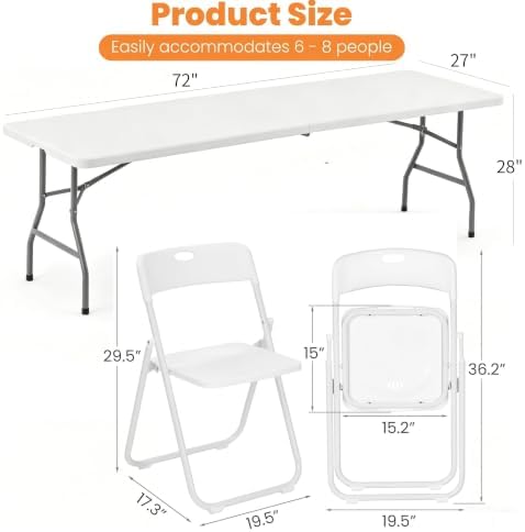 6 FT Foldable Table Set with 6 White Plastic Folding Chairs - Image 3