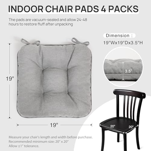 Love's cabin Memory Foam Chair Cushions Set of 4, 19 Inch, Light Grey - Image 2