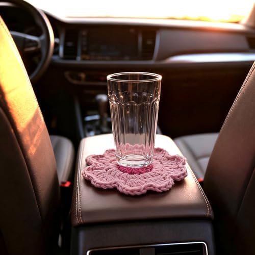 2PCS Handmade Crochet Car Cup Holder Coasters, Cherry Blossoms - Image 6
