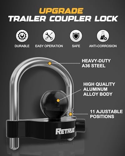RETRUE Universal Trailer Coupler Lock, Heavy-Duty Hitch Ball Lock - Image 4