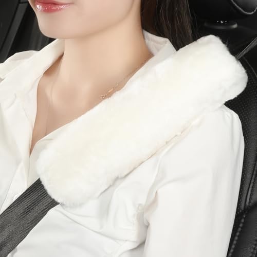 AOGELAN Fluffy Fuzzy Genuine Sheepskin Car Seat Belt Covers by AOGELAN