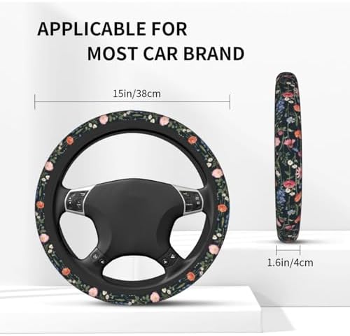 Wildflower Car Steering Wheel Cover 15 in, 2 Cute Floral Car Coasters - Image 6