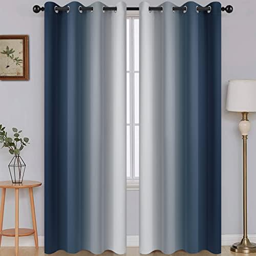 SimpleHome Ombre Navy Blue to Grey White Curtains by SimpleHome