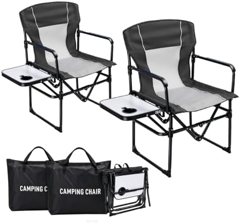 2 Pack Camping Chairs with Side Table & Cup Holder 400 lbs by Unknown
