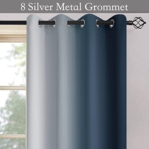 SimpleHome Ombre Curtains Navy Blue to Grey White - Image 5