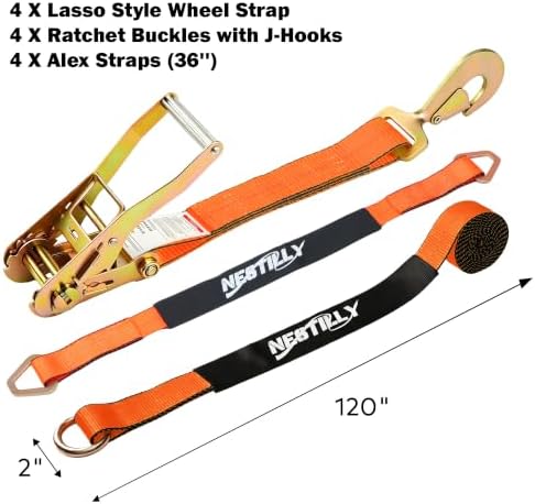 4 Pack Car Tie Down Straps for Trailers, 000 lbs Break Strength, Wheel Tire Tie - Image 3