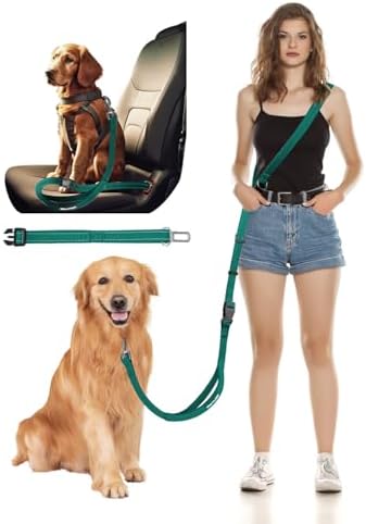 Hands Free Dog Leash with Seatbelt Set, Waist & Crossbody 33-110 lbs by WANFIRE
