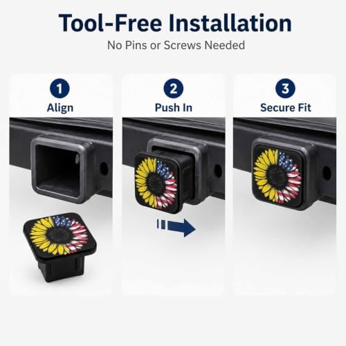 Hitch Cover Receiver Tube Hitch Plug Sunflower American Flag, Tool-Free Install - Image 7