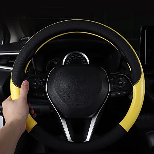 Auto Car Genuine Leather Steering Wheel Cover Anti Slip Wrap 15" - Image 3