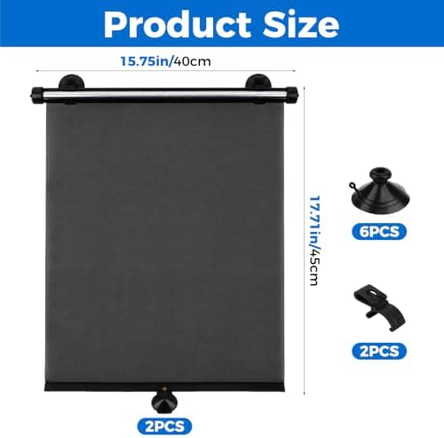 2 Pack Manual Retractable Car Side Window Sun Shade, 15.7" x 17.7" Roller - Image 2