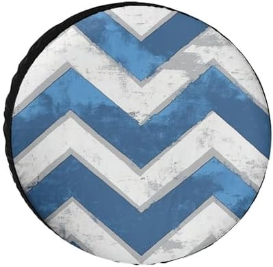 Blue and White Chevron Camping Spare Tire Cover Geometric Pattern Wheel by HighonHi