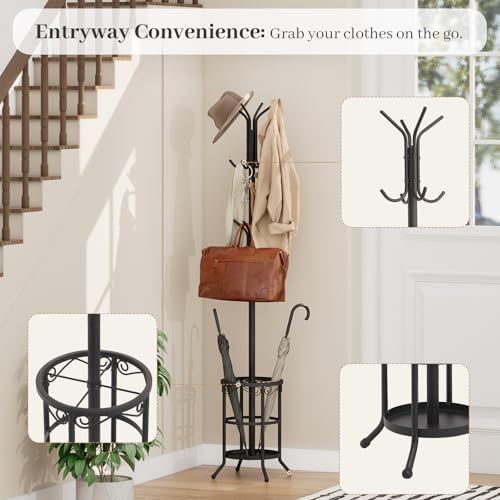 Coat Rack Freestanding with Umbrella Holder – Metal Hanger Stand, Hall Tree - Image 3