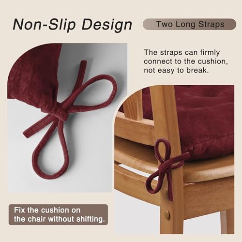 OVOV 4 Pack Chair Cushions for Dining Chairs 15.5"x15.5" Burgundy - Image 3