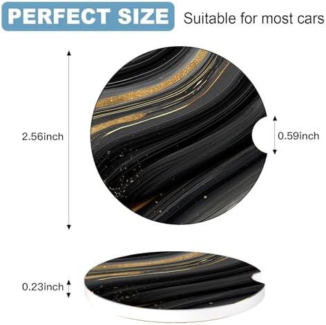 Ceramic Car Cup Holder Coasters Set of 2, 2.56 in Black Marble - Image 2