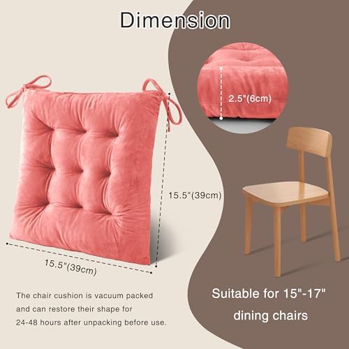 OVOV 4 Pack Chair Cushions for Dining Chairs 15.5"x15.5" Pink - Image 2