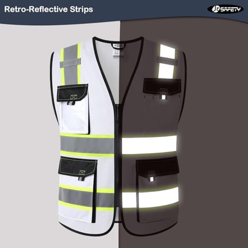 JKSafety Safety Vest for Men Women Hi Vis Reflective Vest JK220 White M - Image 2