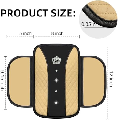 NBTEPEM 6 PCS Bling Beige Car Accessories Set, Leather Beige Steering Wheel - Image 5