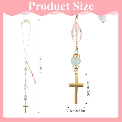 Sibba Natural Jade Cross Car Hanging Ornament, Handmade Glass Beaded Rearview - Image 2