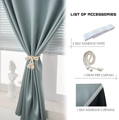 AJAZZ 100% Blackout Self Adhesive Curtains Small Window Short Temporary Black - Image 6