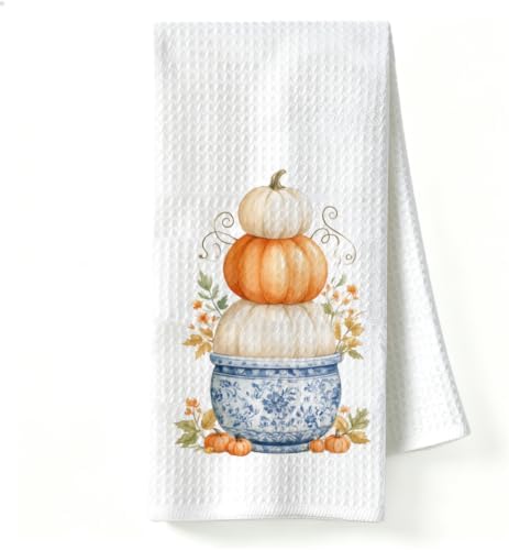 Harvest Pumpkin Kitchen Towel, Chinoiserie Fall Decor Gift Dish Towel by Unknown