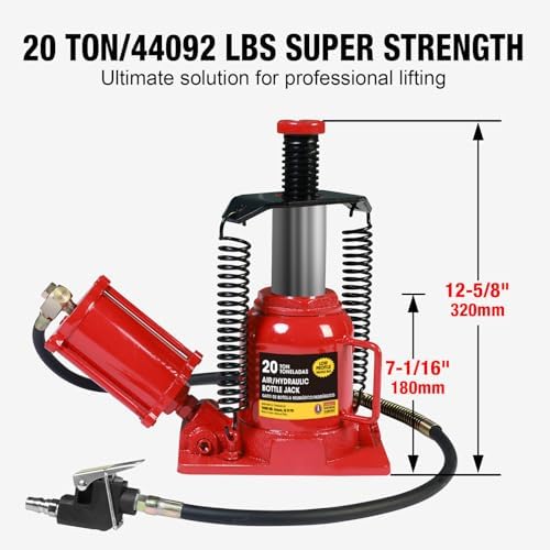 Big RED Air Jack, 20 Ton Hydraulic Bottle Jack, Lift Range 7-1/16" to 12-5/8" - Image 4