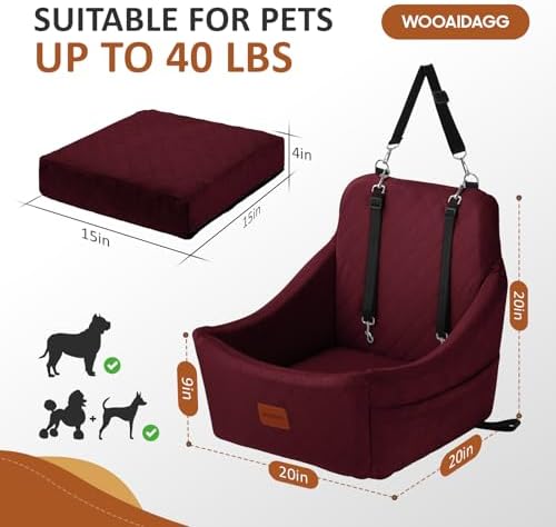 WOOAIDAGG Dog Car Seat for Medium Sized Dogs Up to 40lbs, Comfy Pet Travel Car - Image 2