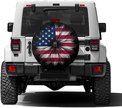 Delerain USA Flag Flower Spare Tire Cover by Delerain