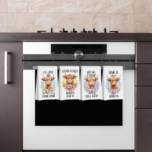 Lovdazzles 4 Pcs Funny Cow Kitchen Towels Decorative Tea Towel - Image 4
