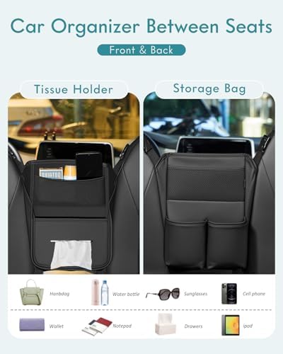 FLORICH Car Organizer Storage Between Seats, Leather Seat Organizer Purse - Image 2