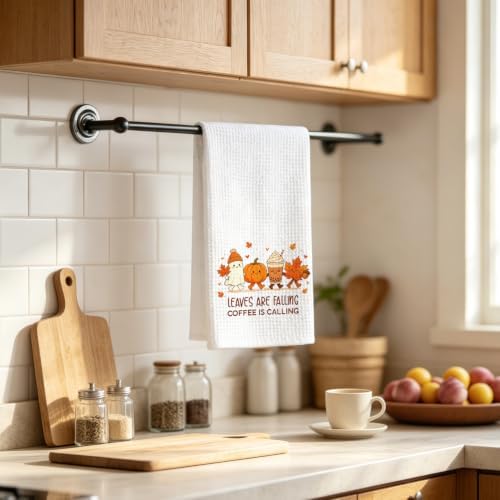 Fall Coffee Gift Kitchen Towel, Ghost Pumpkin Coffee Lover Dish Towel - Image 2