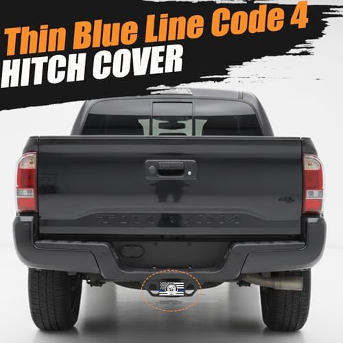 Thin Blue Line Code 4 Bear American Flag Trailer Hitch Cover - Image 2