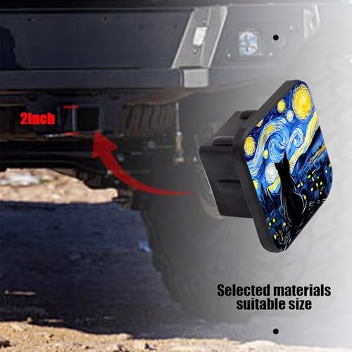 Black Cat Trailer Hitch Cover Abstract Starry Night Square 2 Inch Receiver Tube - Image 3