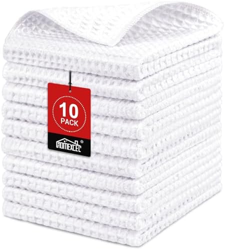 HOMEXCEL White Waffle Weave Microfiber Towel, 10PK 12x12 in Waffle Towels by HOMEXCEL