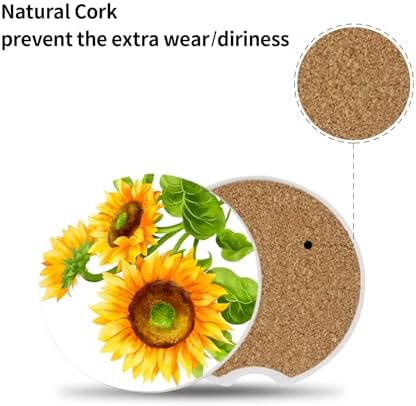 Sunflower Car Coasters for Drinks Absorbent, 2 Pack Cup Holders, 2.56" Ceramic - Image 2