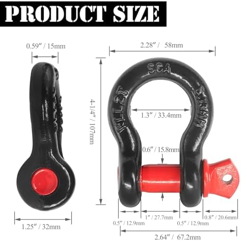1/2" D Ring Shackle with 5/8" Screw Pin, 2T Working Load Limit / 12T Minimum - Image 4