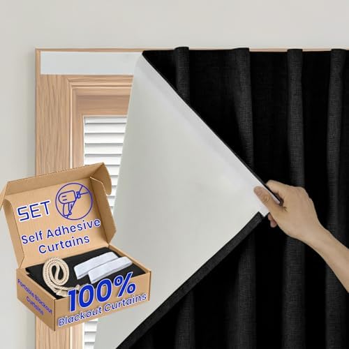 100% Blackout Self Adhesive Blackout Curtains- Stick on Curtains Shades Window by Sovtfides