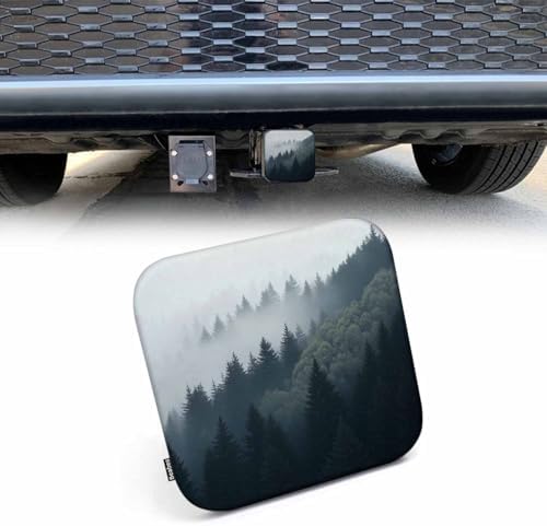 Rubber Hitch Tube Cover Foggy Forest Misty Mountain Spruce Trees Morning by Beabes