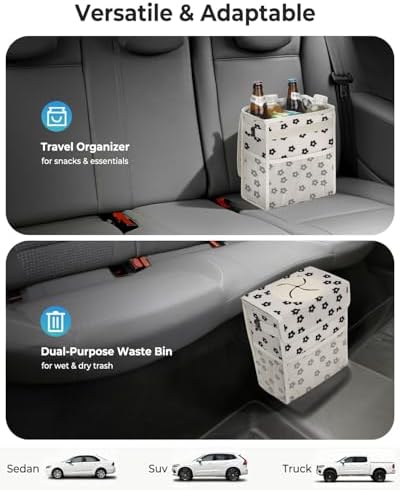 Corduroy Car Trash Can with Lid and Mesh Pockets - Image 5
